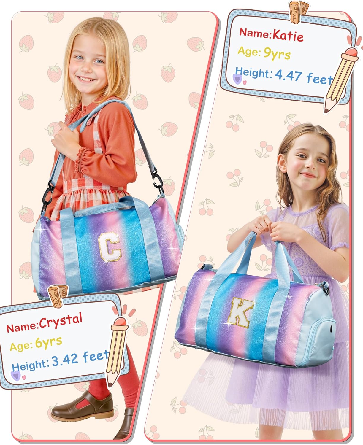 Christmas Gifts for Girls-Girl Gym Bag with Shoe Compartment, Kid Personalized Weekender Overnight Bags, Initial Travel Tote with Makeup Pouch, Gift for 3 4 5 6 7 Year Old Kids (Letter T)