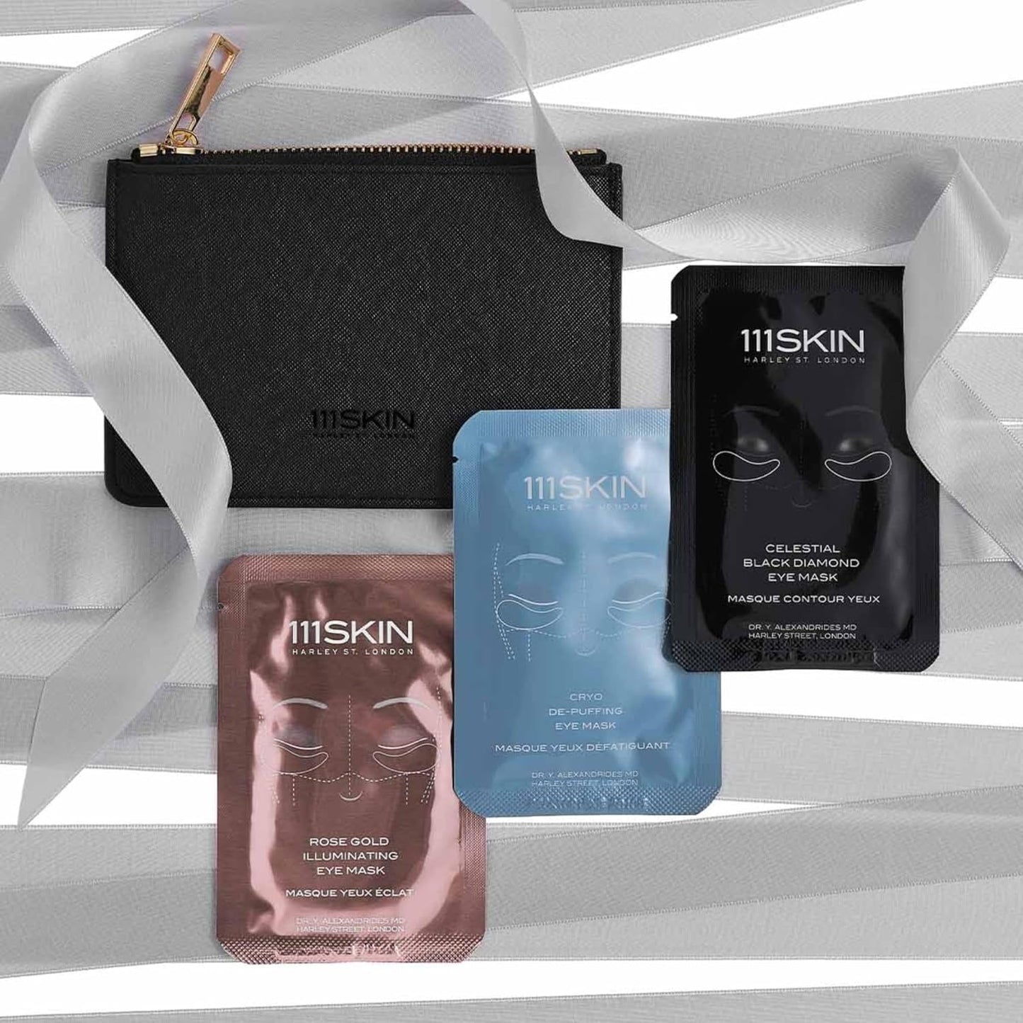 111SKIN Jetsetter Wallet Eye Mask Trio, Travel Set with Cryo De-Puffing, Rose Gold Illuminating & Celestial Black Diamond Masks, Reduces Puffiness & Fine Lines, 3-Pack