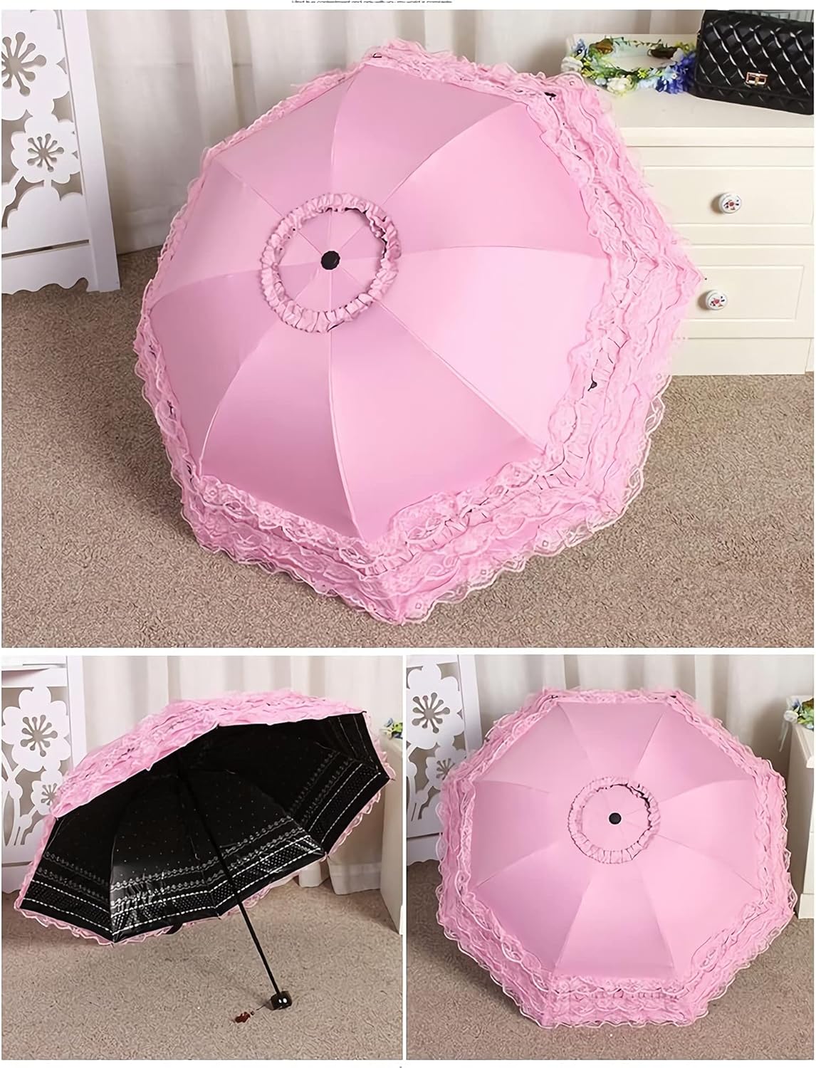 Vintage Lace Parasol Gothic Lolita Umbrella UV Sun Protection Witch Cosplay Photoshoot Props Party Decoration