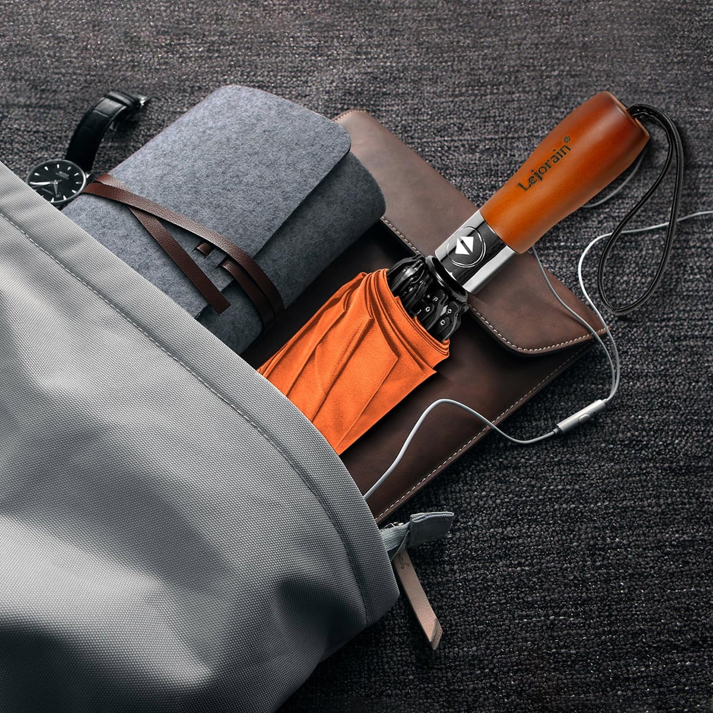 Lejorain Golf Large Inverted Umbrella - Black Big Windproof Heavy Duty Upside Down 46/50/54 Inch Compact Reverse Car Automatic Folding Reflective Umbrella