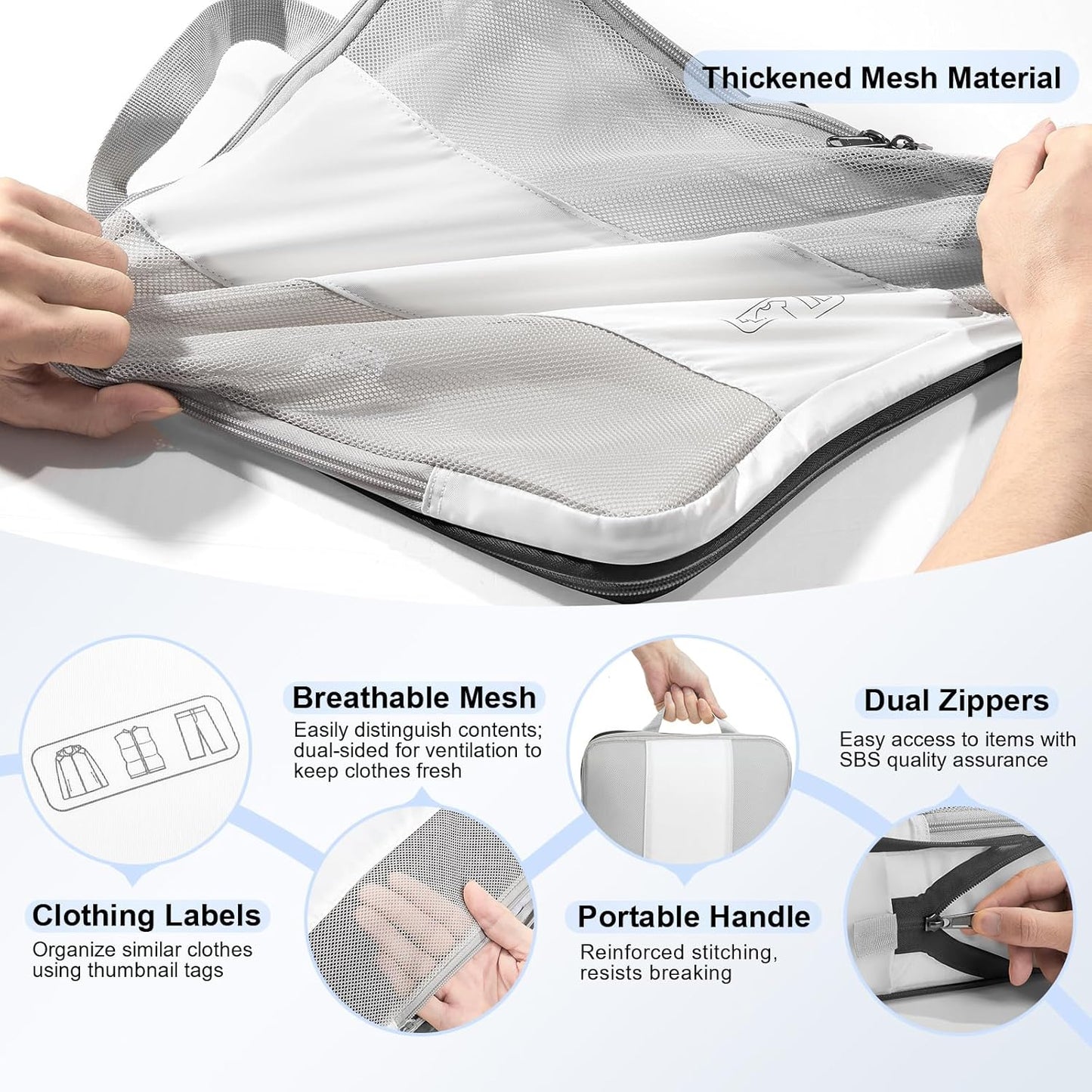 10 Set Compression Packing Cubes for Travel Essentials,Compressible Expandable Packing Cubes for Suitcase,OlarHike Luggage Organizer Bags for Travel,Handy Helper for Organizing Clothes(White)