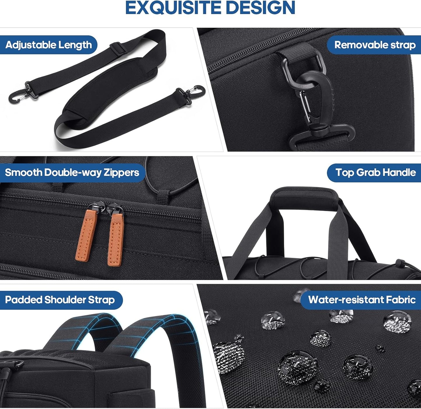 Gym Bag for Men and Women with Shoe & Laptop Compartment, 3-in-1 Sports Travel Duffel Bag Anti-Theft Weekender Carry-On Backpack for Airplane & Workout, Overnight Travel Bag,35L (Black, Medium)