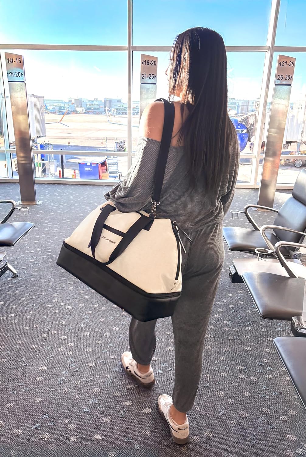 Sherpani Boston, Anti-Theft Weekender Bags,Travel Duffel Bag for Women, Carry On Tote Bag with Removable Shoe Bottom Compartment, Metal Hardware