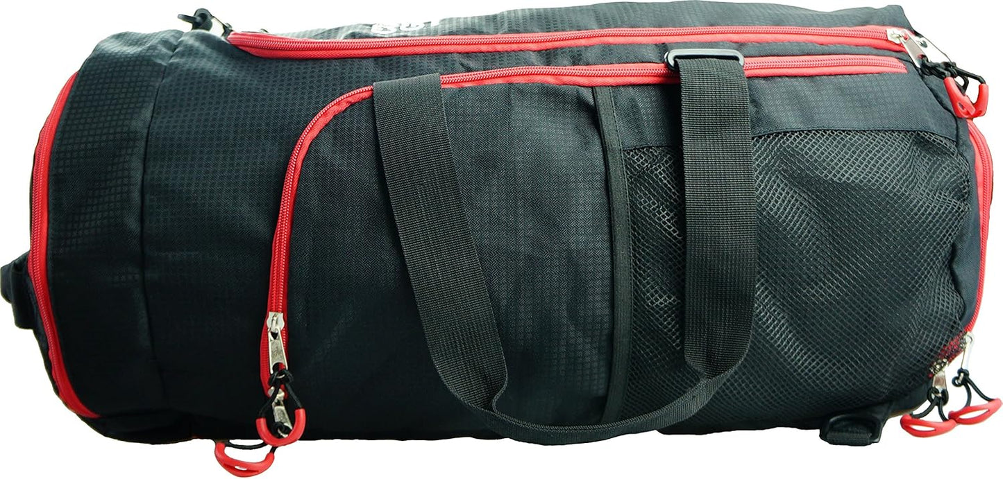 Grip Power Pads Best Travel Foldable Sports Duffel Bag Luggage Water Resistant Wet/Dry Nylon Gym Handbag Lightweight Backpack Gym Tote (Red, 24” by 14”)