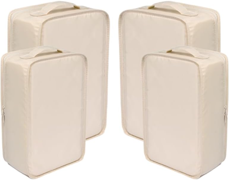 Travel Shoe Bags, Foldable Waterproof Shoe Pouches Organizer-Double Layer (2+2 Cream Shoe Bags)