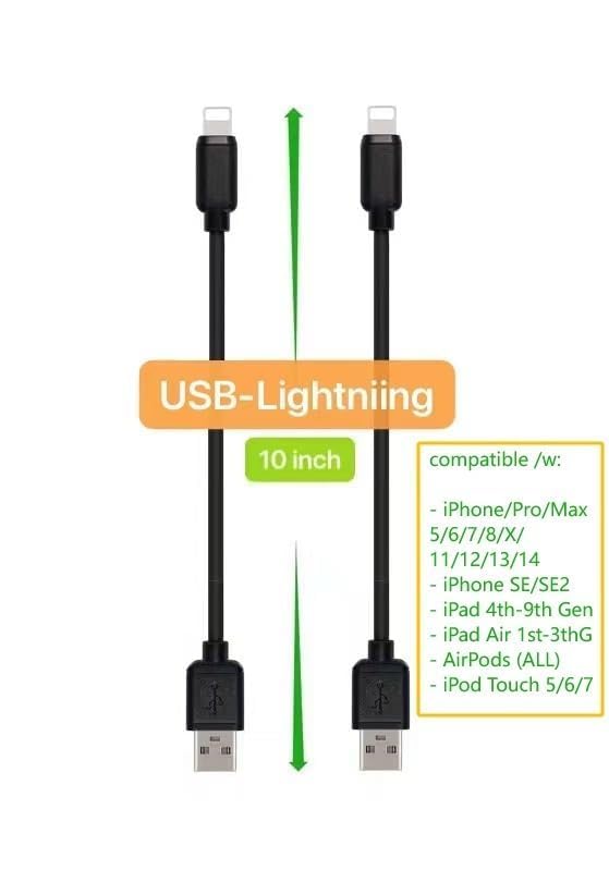 10-Pack Multi Short USB Cables & TypeC-C Cables for Charging Stations Compatible/w iPhone16 &15, iPhone5-14/ iPads/iPad mini/iPad Pros/Samsung Moblies & Tablets/Pixel & Nexus/HTC/Sony(Black)