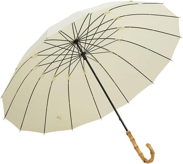 ThreeH Bamboo Stick Umbrella Auto Open Solid Color Fashionable and Simple 190T 16 Ribs,KS08 Green