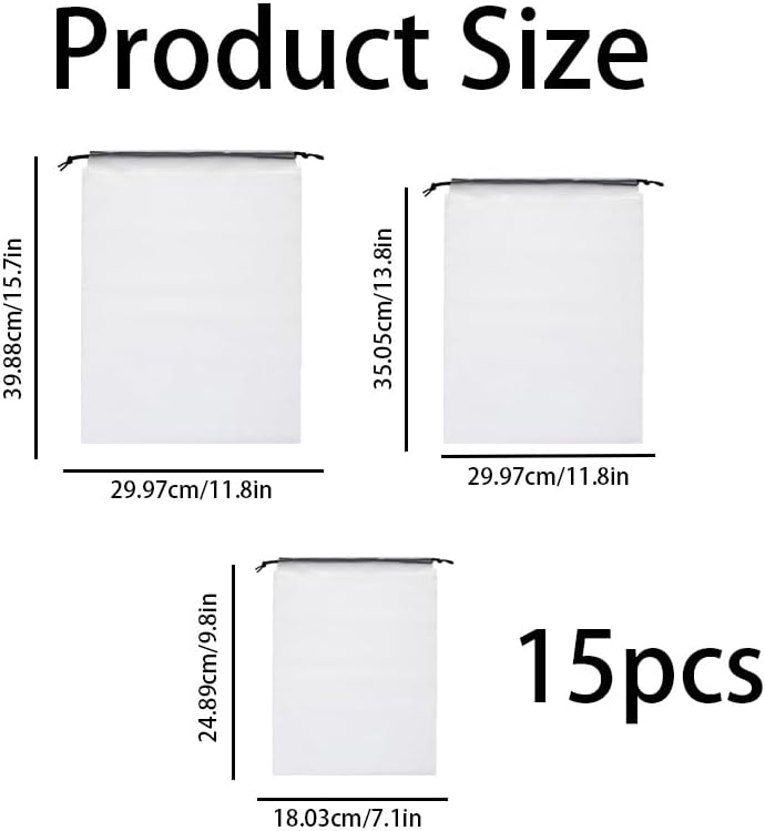 15 Pack Travel Shoe Bag, PE Waterproof Dustproof Clear Drawstring Shoe Organizer Bag Portable Travel Essentials for Men & Women Ideal for Luggage, Backpack, Gym & Daily Storage, Multi-Size