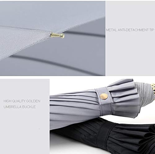 ThreeH Bamboo Stick Umbrella Auto Open Solid Color Fashionable and Simple 190T 16 Ribs, KS08 Grey