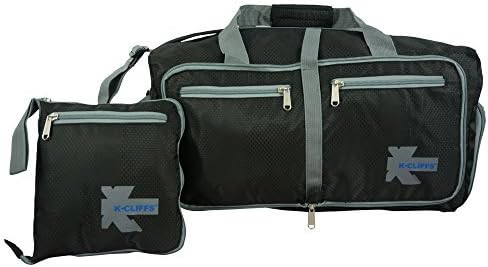 Light Weight Travel Duffel Foldable Heavy Duty Ripstop Sport Tote Gym Bag w/Shoe Pocket Black/Grey Large