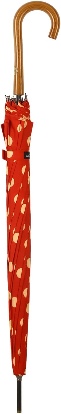 Agaric Classic Wooden Hook Handle J Stick Umbrella Auto Open Windproof Umbrella for Women (Red)