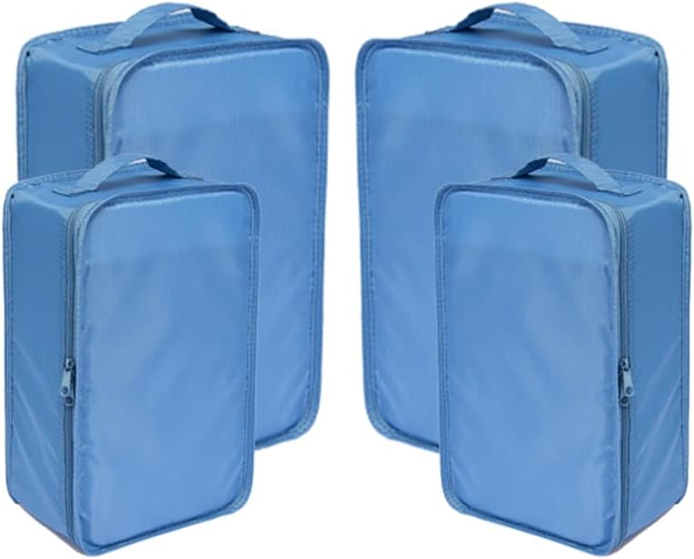 Travel Shoe Bags, Foldable Waterproof Shoe Pouches Organizer-Double Layer (2+2 Seablue Shoebags)