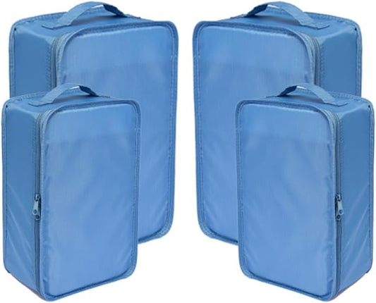 Travel Shoe Bags, Foldable Waterproof Shoe Pouches Organizer-Double Layer (2+2 Seablue Shoebags)