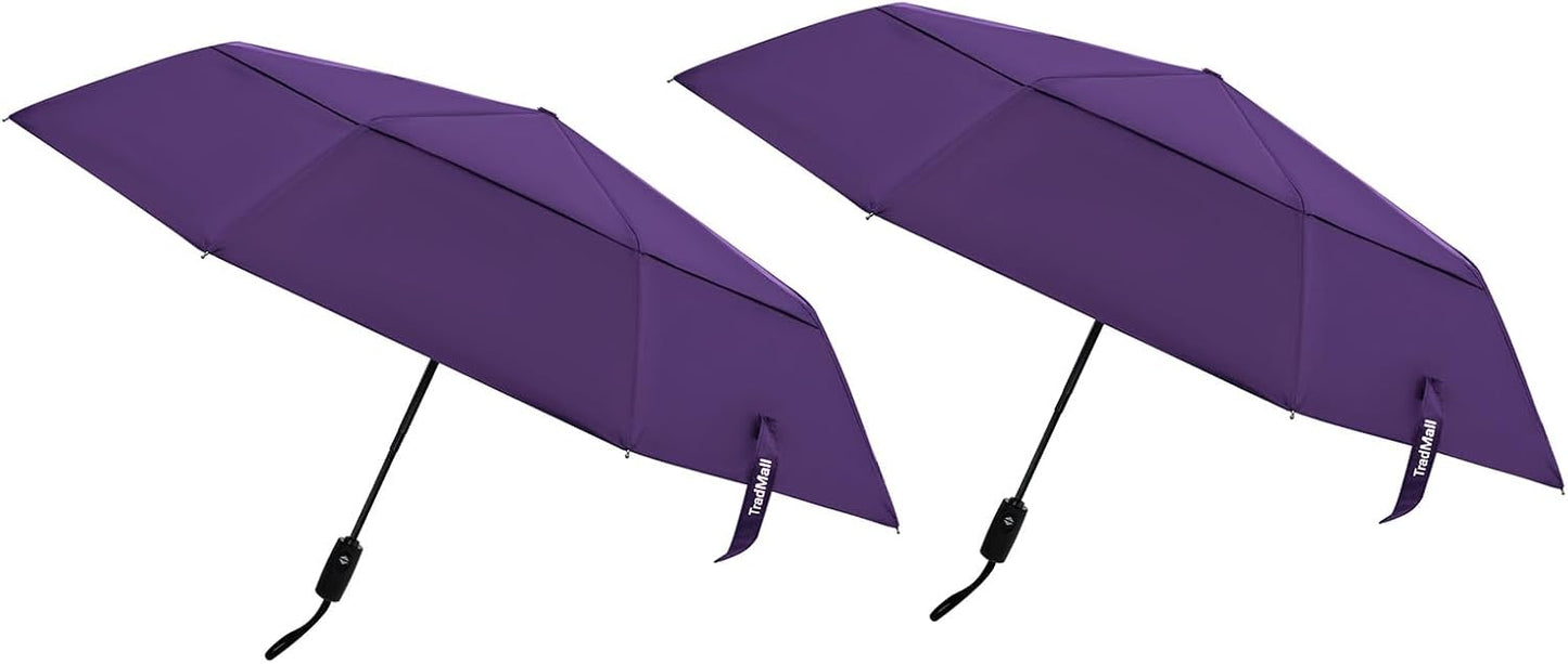 TradMall 2 Pack Travel Umbrella, Double Vented Canopy Windproof Automatic Strong Compact Folding Umbrellas for Rain Women and Men