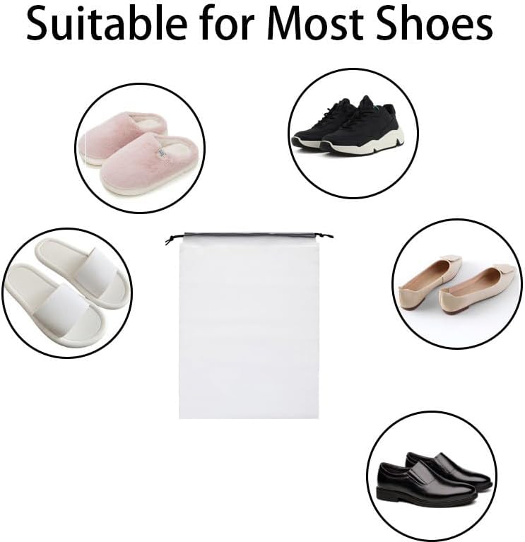 15 Pack Travel Shoe Bag, PE Waterproof Dustproof Clear Drawstring Shoe Organizer Bag Portable Travel Essentials for Men & Women Ideal for Luggage, Backpack, Gym & Daily Storage, Multi-Size