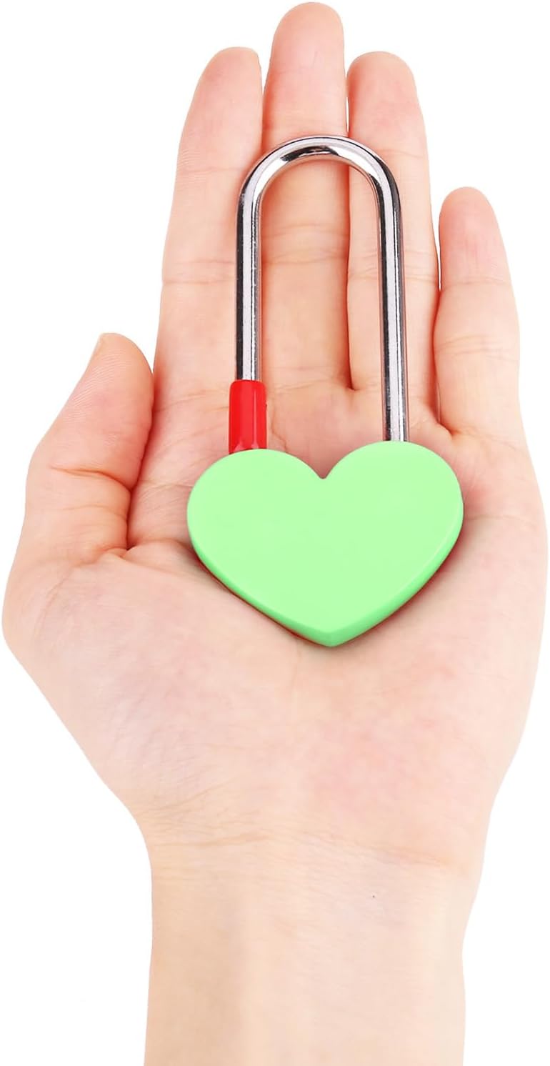 10PC 3.5" 50mm Love Lock Heart Padlock,Green Single Heart Wish Lock for Lovers Wedding,Valentines,Anniversary,Travel, Valentines Day, Bridge(NO Key)