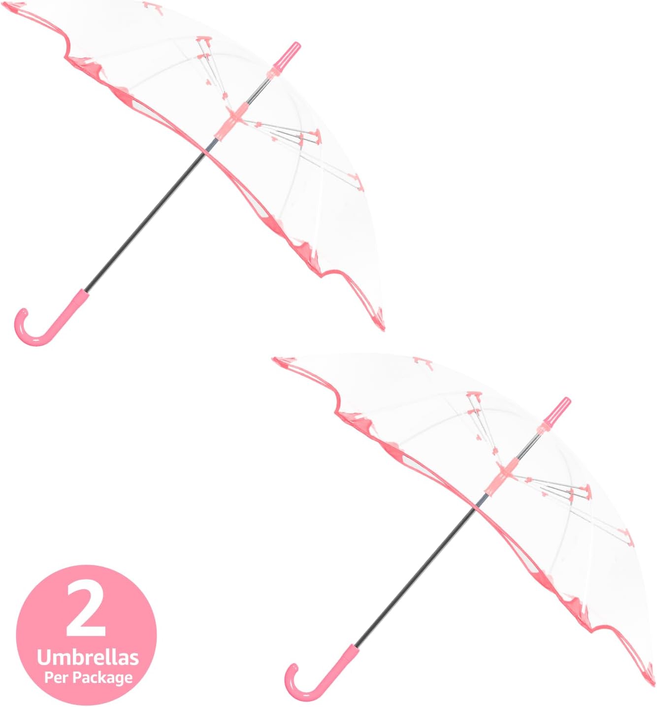 2Pcs Kids Clear Umbrella for Rain, Round Bubble Umbrella,Wide Coverage Arc 43 Inch,Auto Close,Windproof Strong Double Fiberglass Ribs With Spring Supporting for Each 6 Panels, Steel Shaft, Spoke Big Protectors for Safety