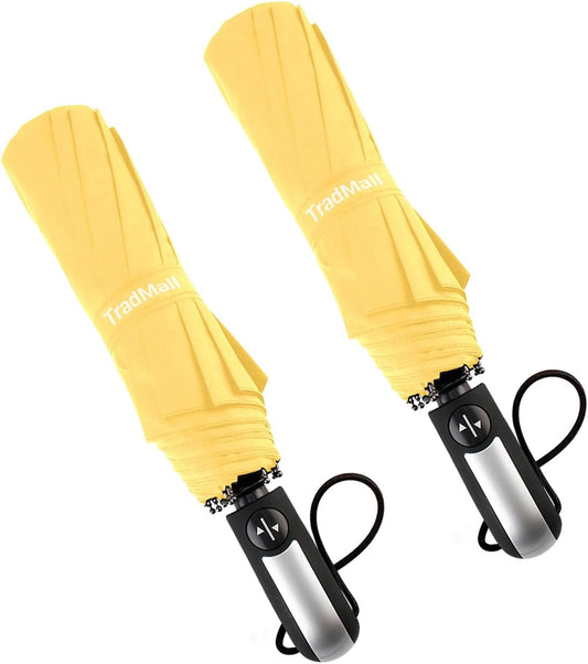 TradMall 2 Pack Travel Umbrella Windproof 46/56 Inches Large Canopy Reinforced Fiberglass Ribs Auto Open & Close