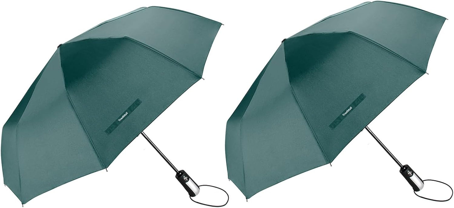 TradMall 2 Pack Travel Umbrella Windproof 46/56 Inches Large Canopy Reinforced Fiberglass Ribs Auto Open & Close