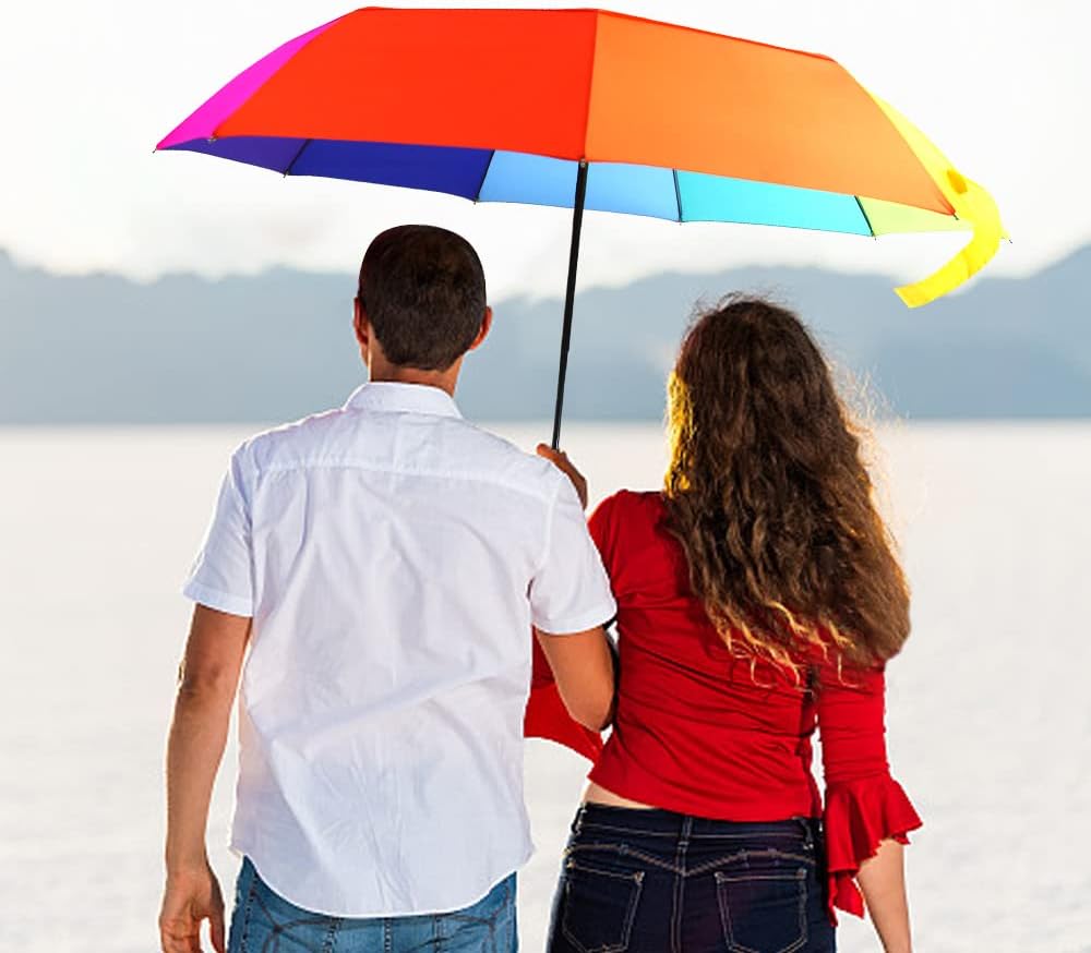 LEAGERA Rainbow Umbrella for Adults - Smal Travel Umbrellas for Rain&Sun, Small, Compact, Light, Folding and Portable Rainbow Umbrella For Backpack Umbrella, Automatic Open