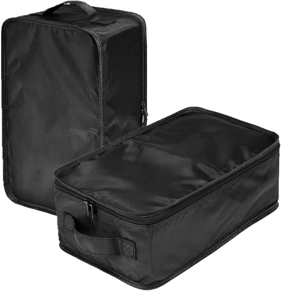 JJ POWER Travel Shoe Bags, Foldable Waterproof Shoe Pouches Organizer-Double Layer (Black, 2 Packs)