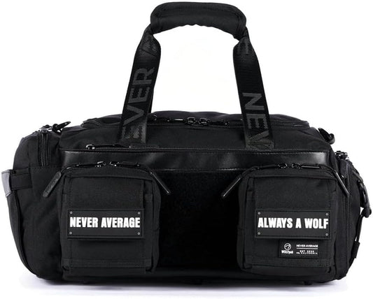 WOLFpak 20L Mini Duffle Bag for Gym & Travel | Waterproof Carry-On Weekender Bag with Shoe Compartment, Hard Bottom, and Tactical Molle System (Alpha Black)