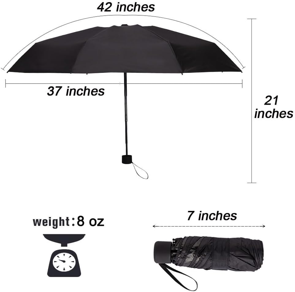 Goothdurs Mini Travel Compact Windproof Umbrella - Small Folding Lightweight Sun & Rain Umbrellas with 95% UV Protection for Women Men