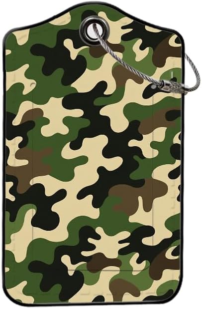 2 Pack Camouflage Leather Luggage Tags for Suitcases, Travel Bag Tags with Privacy Cover ID Label with Stainless Steel Loop for Women Men Girls Backpack Gift (Green)