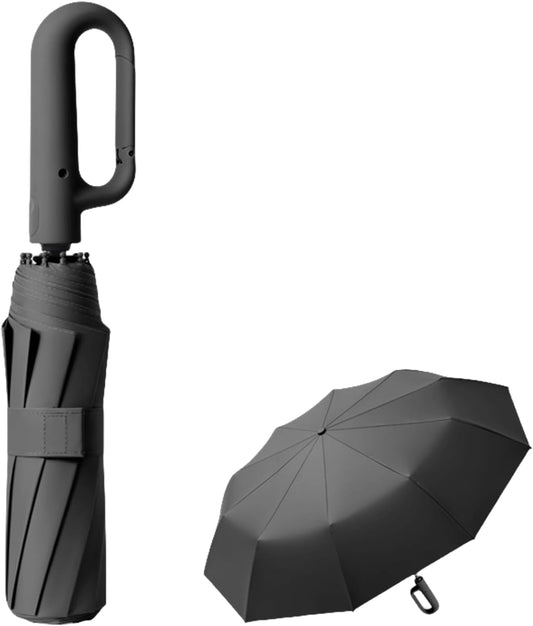 Travel Folding Golf Umbrella 10 Ribs Automatic Open/Close,Lightweight Compact Portable Backpack Car Parasol Outdoor,Sun/Rain,Anti 99 UV Protection UPF 50,Men Women Carabiner Handle Design