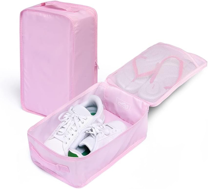 Travel Shoe Bags, Foldable Waterproof Shoe Pouches Organizer-Double Layer (8 Pink Shoe Bags)