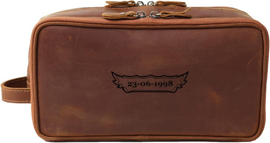 Personalized Leather Toiletry Bag for Men Travel Shaving Dopp Kit-Large Cosmetic Bags Toiletries Bathroom Organizer (Customize, Customize)