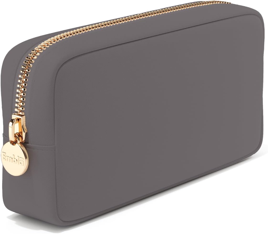 Embla Makeup Bag Travel Cosmetics Pouch and Toiletry Bag, Nylon Zipper Pouch Purse, Cute Make Up Organizer Storage Tote for Women Girls, Waterproof Travel Skincare Case, Small Makeup Bags, Grey