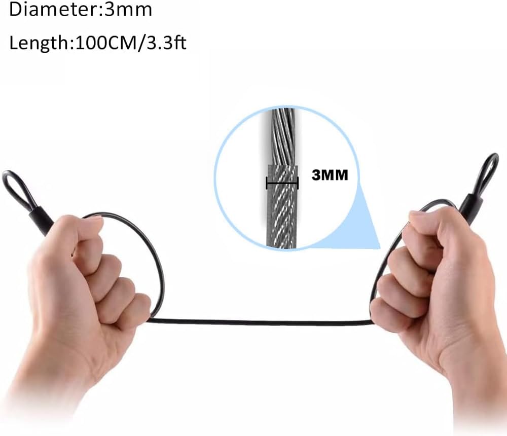 100CM/3.3ft 3mm Outdoor Travel Security Cable Lock,Braided Steel Coated Safety Cable Luggage Lock,Safety Cable Wire Rope Double Loop Lightweight GOMRQING (2 Pack)