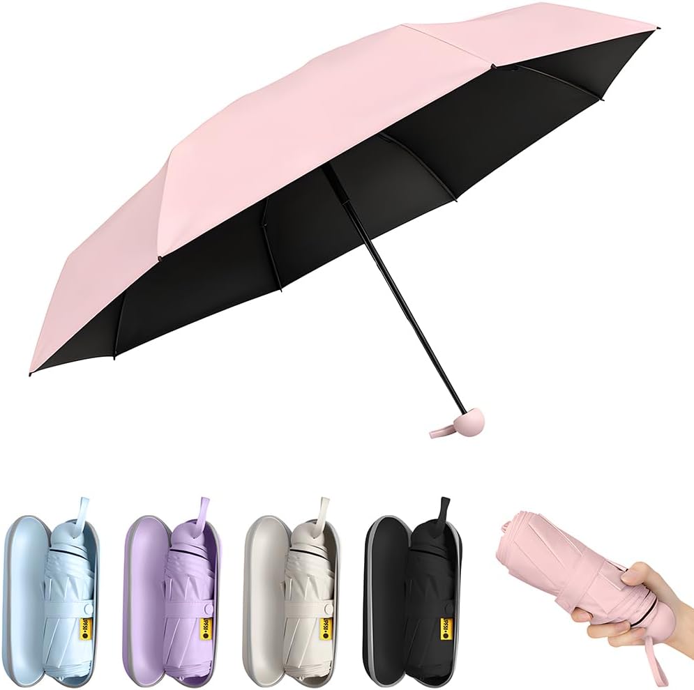 TOPSAIL Mini Umbrella Compact for Travel, UV Sun Protection(UPF50+), Waterproof for Light Rain, Suitable for Women & Kids With a Case, Manual Folding Small Pocket Size Ufor Backpack/Purse