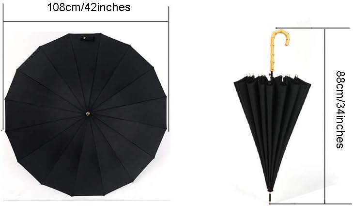 ThreeH Bamboo Black Umbrella for Rain Auto Open Solid Color Fashionable and Simple 190T 16 Ribs,KS08