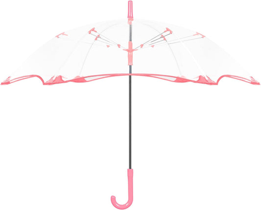 2Pcs Kids Clear Umbrella for Rain, Round Bubble Umbrella,Wide Coverage Arc 43 Inch,Auto Close,Windproof Strong Double Fiberglass Ribs With Spring Supporting for Each 6 Panels, Steel Shaft, Spoke Big Protectors for Safety