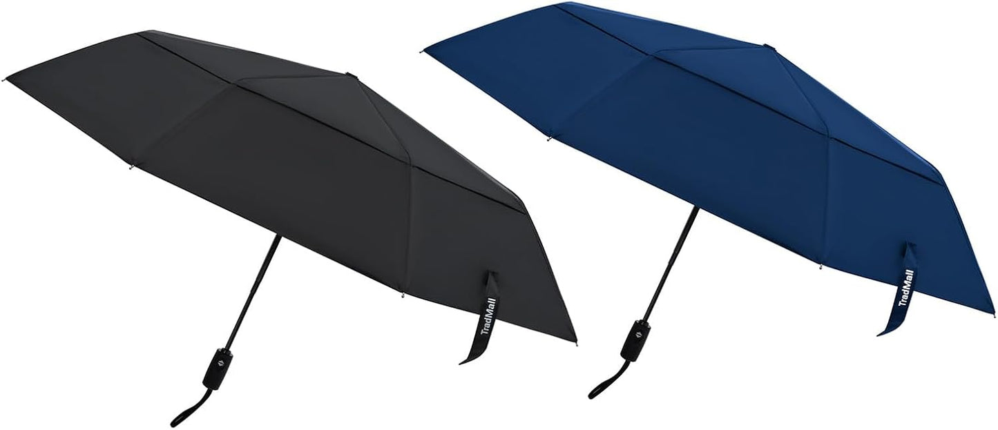 TradMall 2 Pack Travel Umbrella, Double Vented Canopy Windproof Automatic Strong Compact Folding Umbrellas for Rain Women and Men
