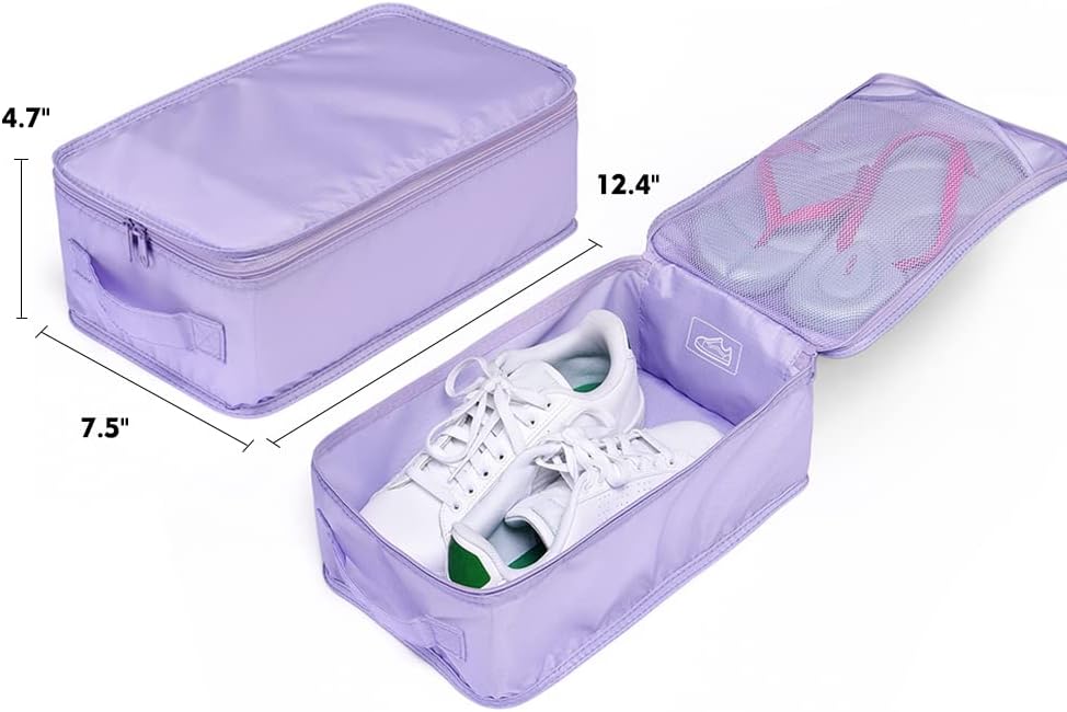 Travel Shoe Bags, Foldable Waterproof Shoe Pouches Organizer-Double Layer (4 Purple Shoe Bags)