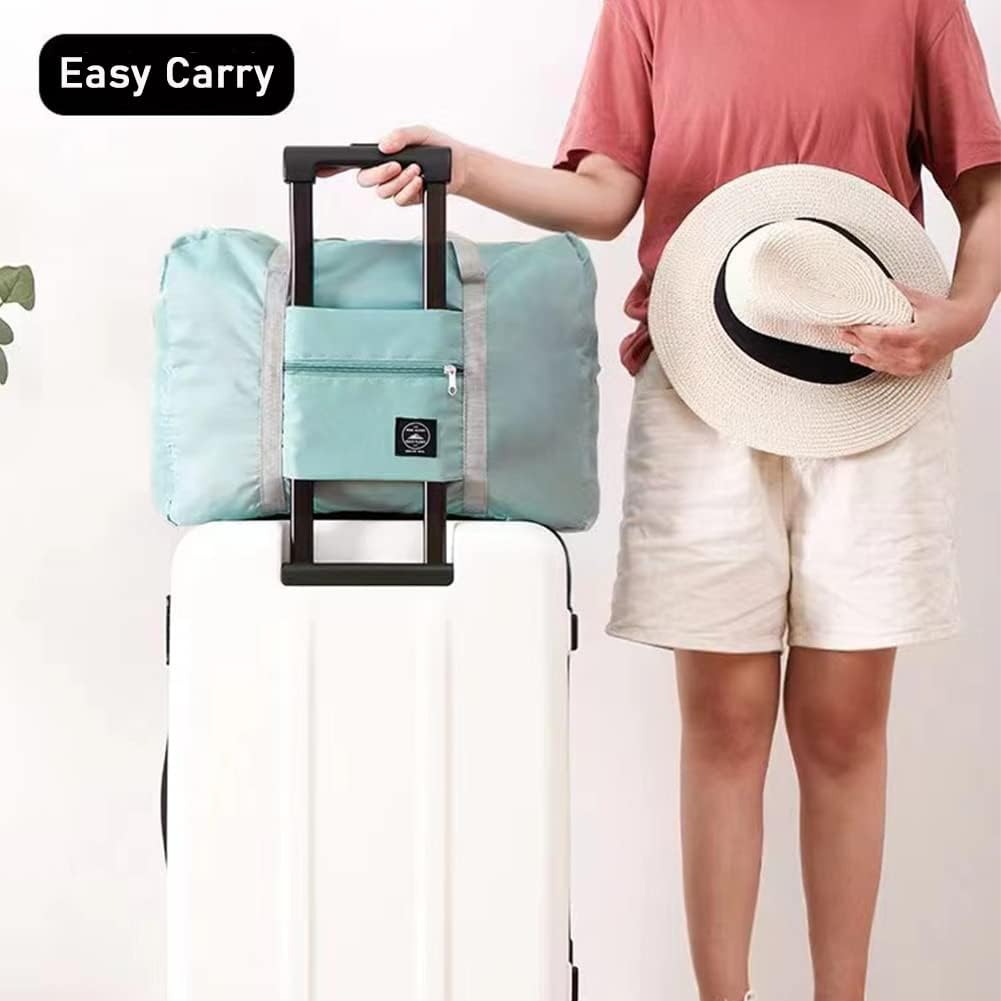 2 Pack Foldable Travel Bag Waterproof Travel Duffel Bag,Women Ladies Man Canvas Weekender Bag Overnight Carry-on Tote Duffel in Trolley Handle (Pink&Blue)…