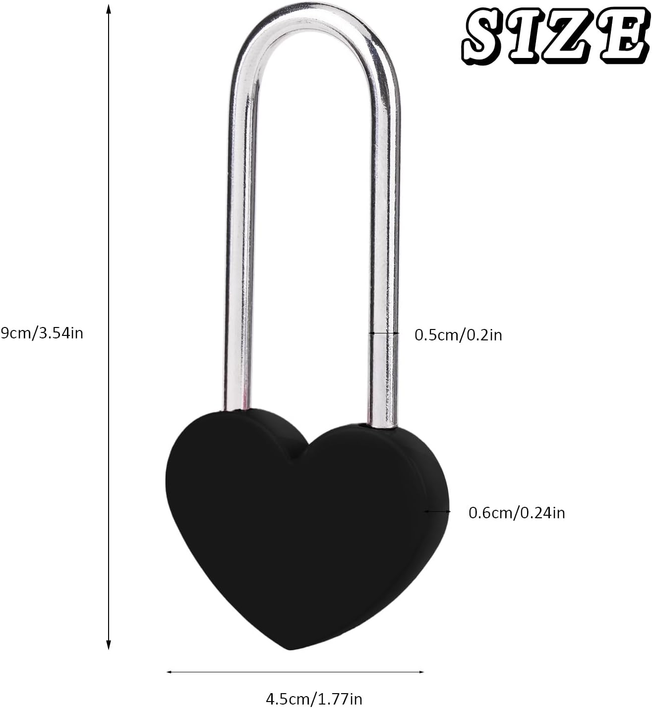 10PC 3.5" 50mm Love Lock Heart Padlock,Black Single Heart Wish Lock for Lovers Wedding,Valentines,Anniversary,Travel, Valentines Day, Bridge(NO Key)
