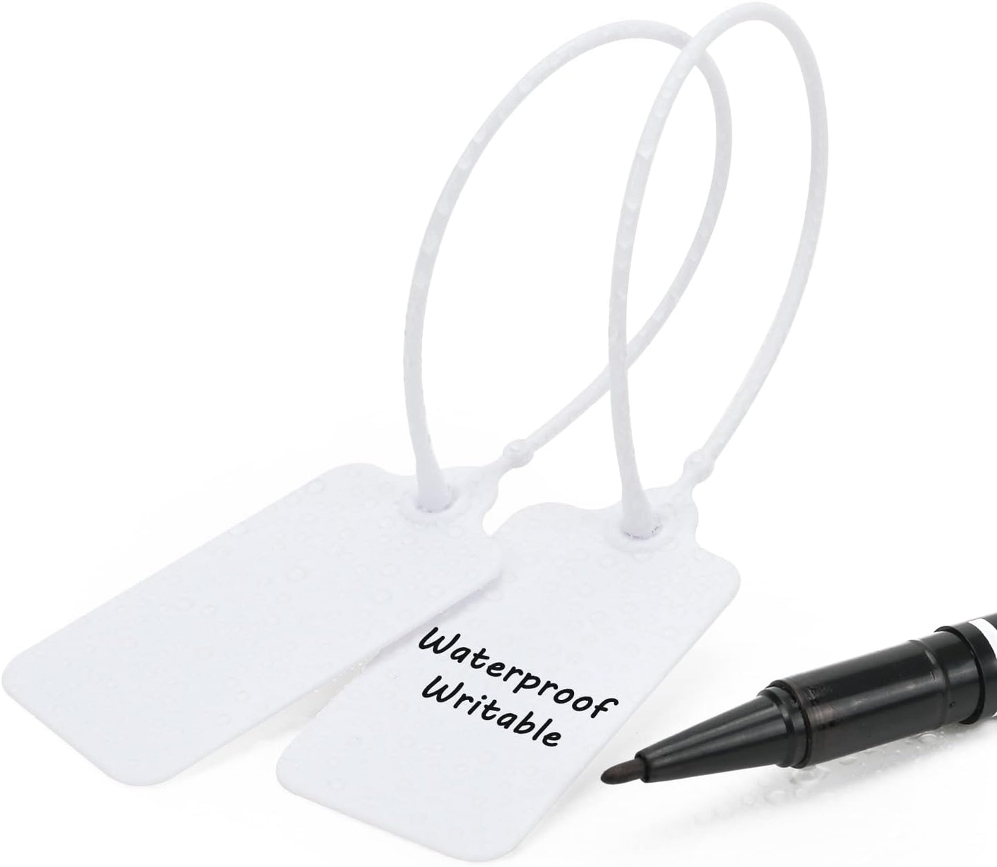 100pcs Luggage Tags Plastic Seals Shipping Label Logistics Use Sign Tie, Sealing Storage Multi Purpose Name ID Tag with Marker for Backpack, Schoolbag, Car Key (White)