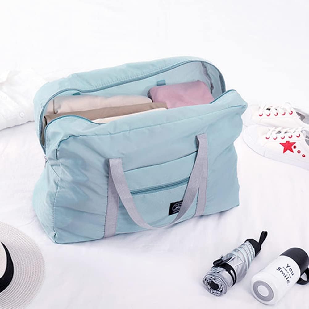 2PCS Travel Duffle Bag Tote Carry on Bag Nylon Lightweight Foldable Travel Bag Water Resistant Sports Gym Duffle Weekender Overnight Bag (Pink+Green+2Pe bag)