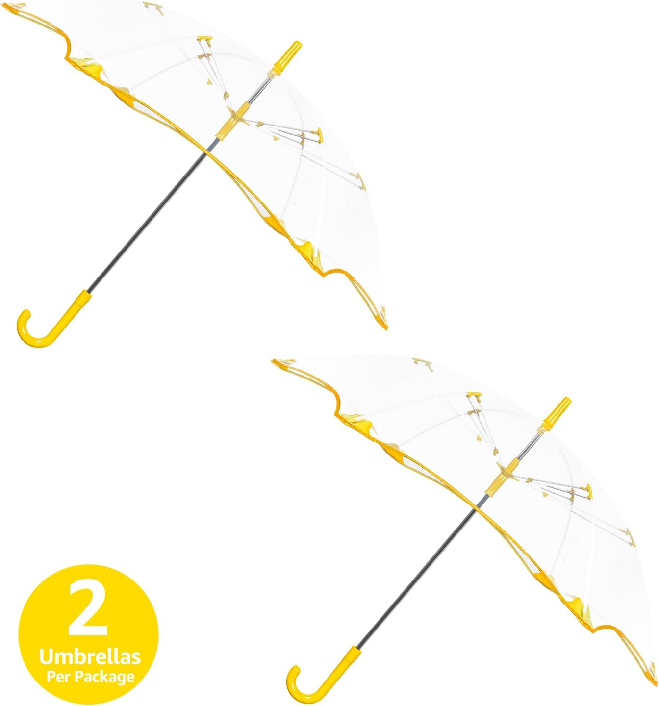 2Pcs Kids Clear Umbrella for Rain, Round Bubble Umbrella,Wide Coverage Arc 43 Inch,Auto Close,Windproof Strong Double Fiberglass Ribs With Spring Supporting for Each 6 Panels, Steel Shaft, Spoke Big Protectors for Safety