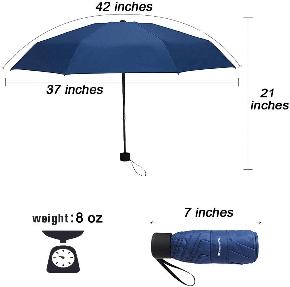 Goothdurs Mini Travel Compact Windproof Umbrella - Small Folding Lightweight Sun & Rain Umbrellas with 95% UV Protection for Women Men