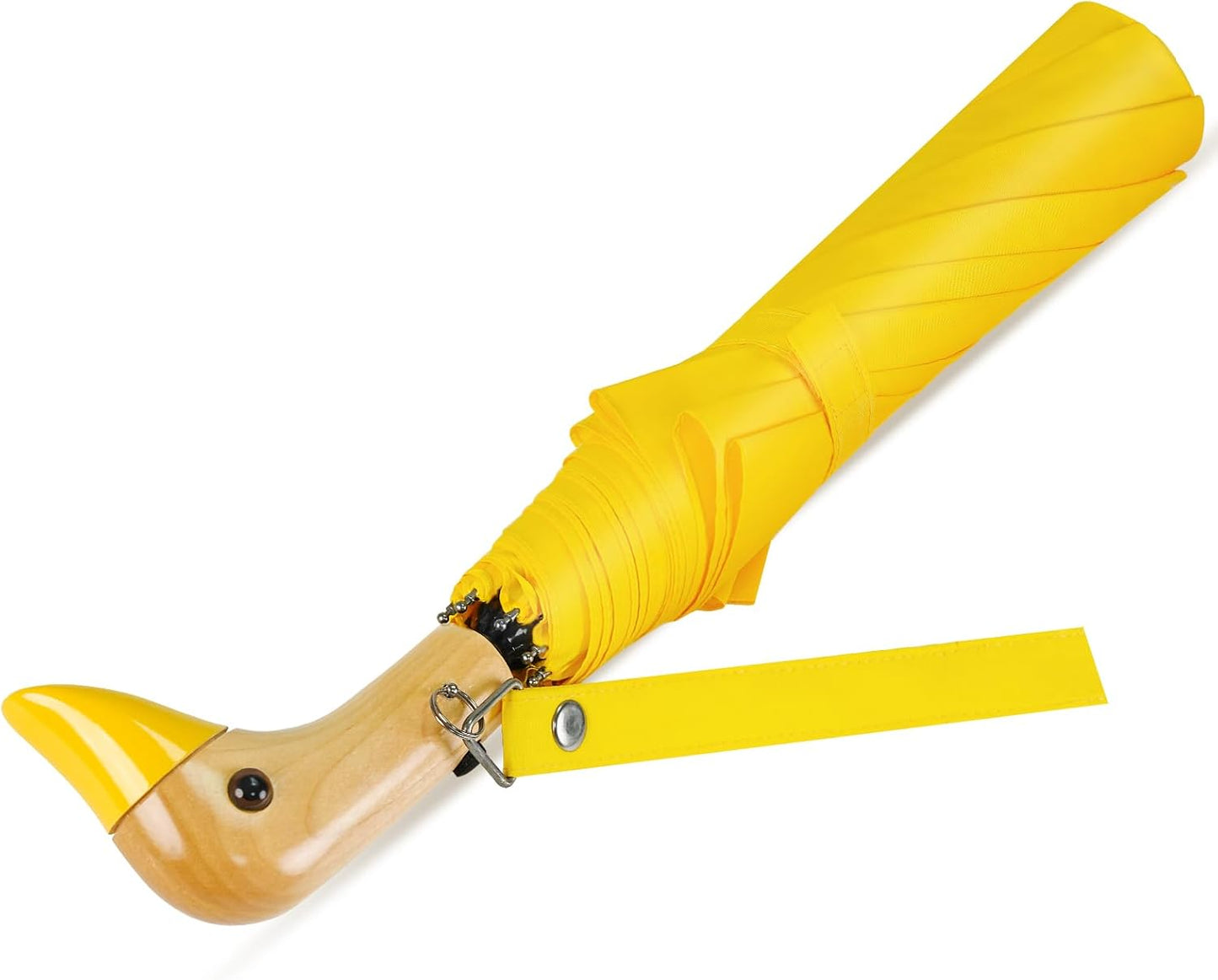 LEAGERA Cute Duck Head Umbrella - Auto Open & Manual Close Easy Folding Portable Lightweight Umbrella for Rain Wood Handle Duck Gifts