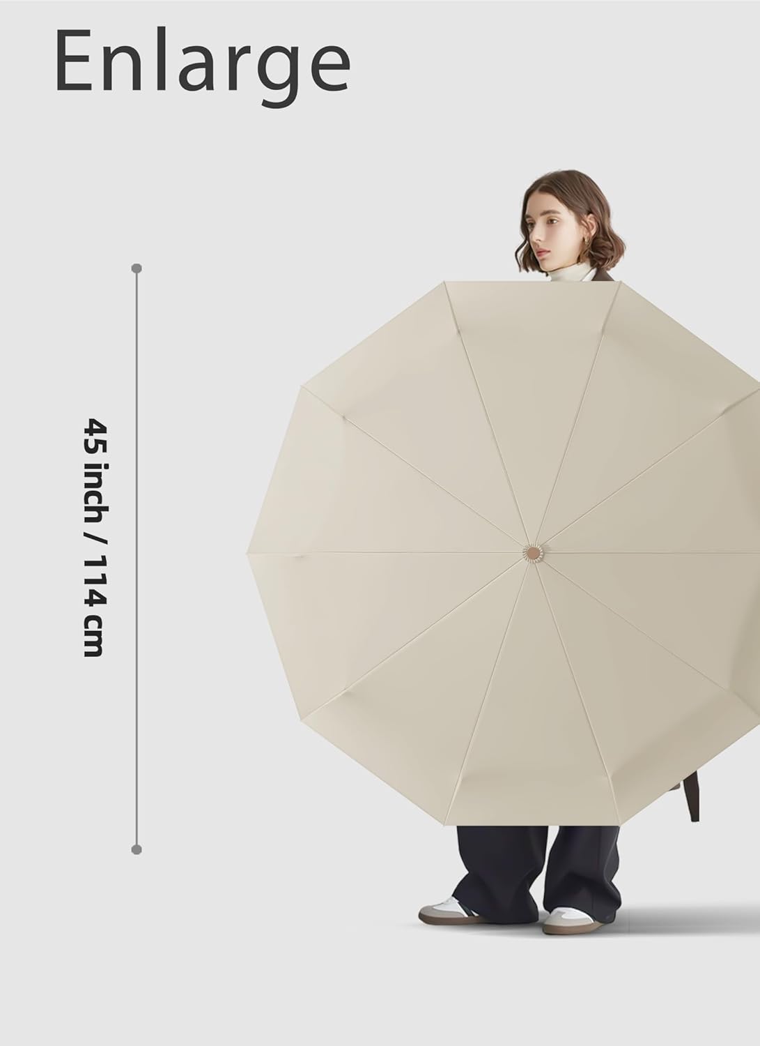 Rain Cats Large Umbrella 45 Inch diameter Umbrellas for rain Strong10 Ribs Fiberglass Windproof big Compact Automatic portable Folding Travel/Thick Fabric/Wood handle