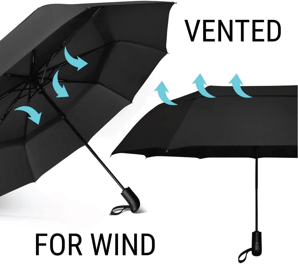 Vented Travel Umbrella | Strong Compact Windproof Umbrella | Top Pick by Wirecutter 2025 | Deep Dome Coverage | Auto Open/Close | Portable Pop Up with Large Coverage | Fits Car & Backpack