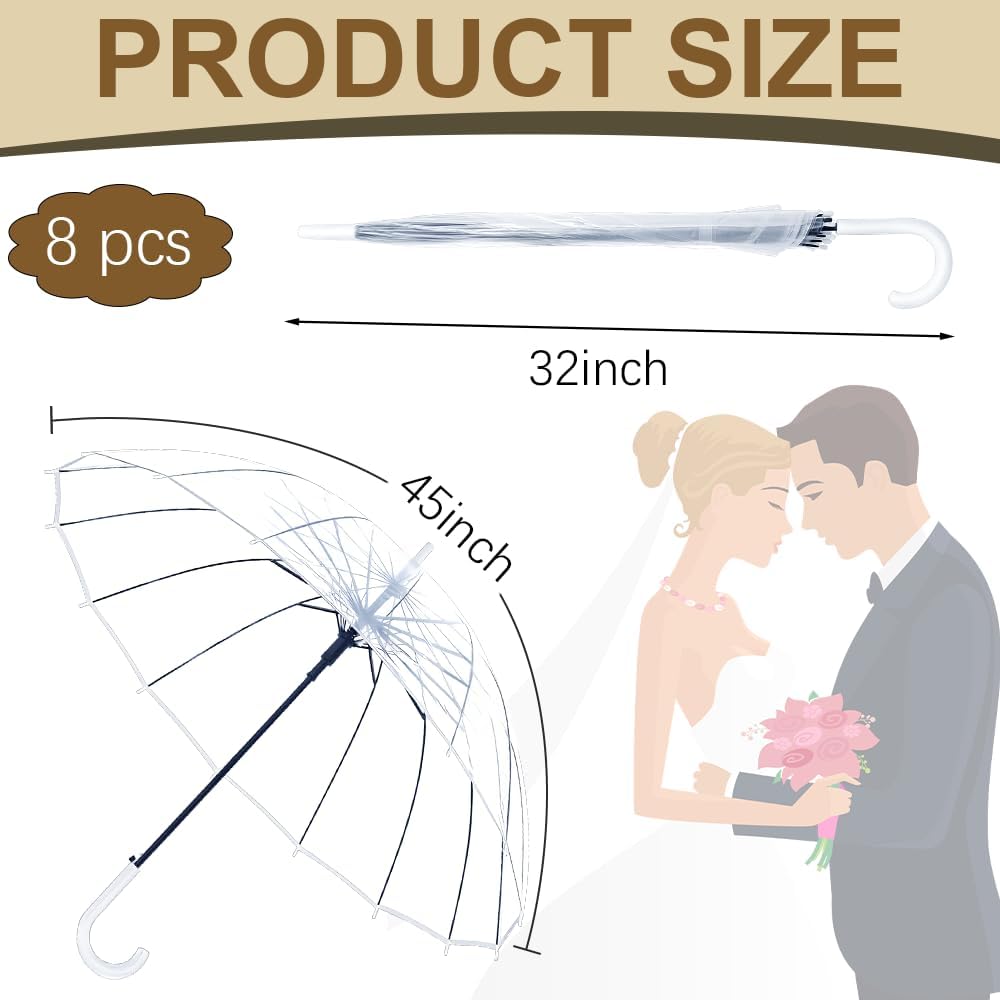 Umbrella Wedding Style Stick Umbrellas Large Windproof Bubble Umbrellas Rain Umbrellas with J Hook Handle for Bride Groom Gift