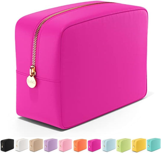 Embla Makeup Bag Travel Cosmetics Pouch and Toiletry Bag, Nylon Zipper Pouch Purse, Cute Make Up Organizer Storage Tote for Women Girls, Waterproof Travel Skincare Case, Large Makeup Bags, Fuchsia