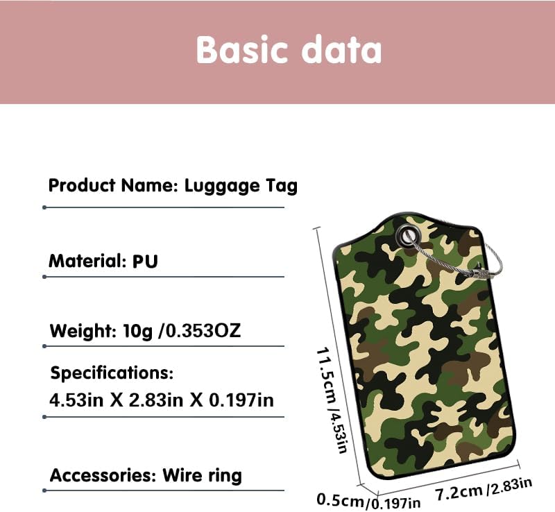 2 Pack Camouflage Leather Luggage Tags for Suitcases, Travel Bag Tags with Privacy Cover ID Label with Stainless Steel Loop for Women Men Girls Backpack Gift (Green)